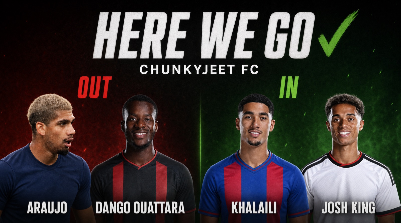 Here We Go card: Araujo and Dango Ouattara out, Khalaili and Josh King in, CHunkyJeet FC