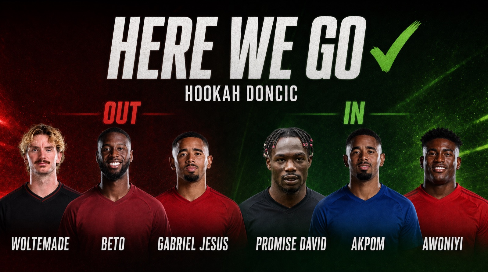 Here We Go card: Woltemade, Beto and Gabriel Jesus out, Promise David, Akpom and Awoniyi in, Hookah Doncic