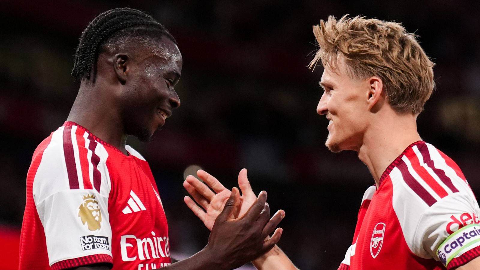 Bukayo Saka and Martin Ødegaard celebrate against Coventry