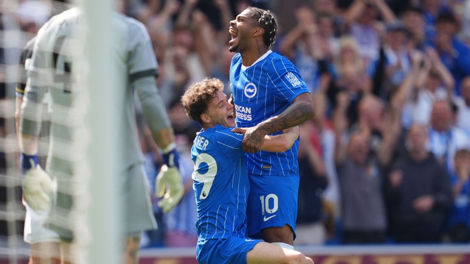 Brighton celebrate during the 4-0 win over Aston Villa