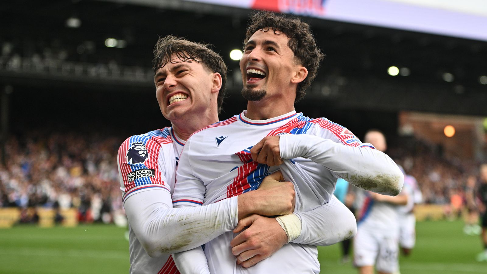 Crystal Palace’s Yeremy Pino and Jørgen Strand Larsen celebrate at Selhurst Park