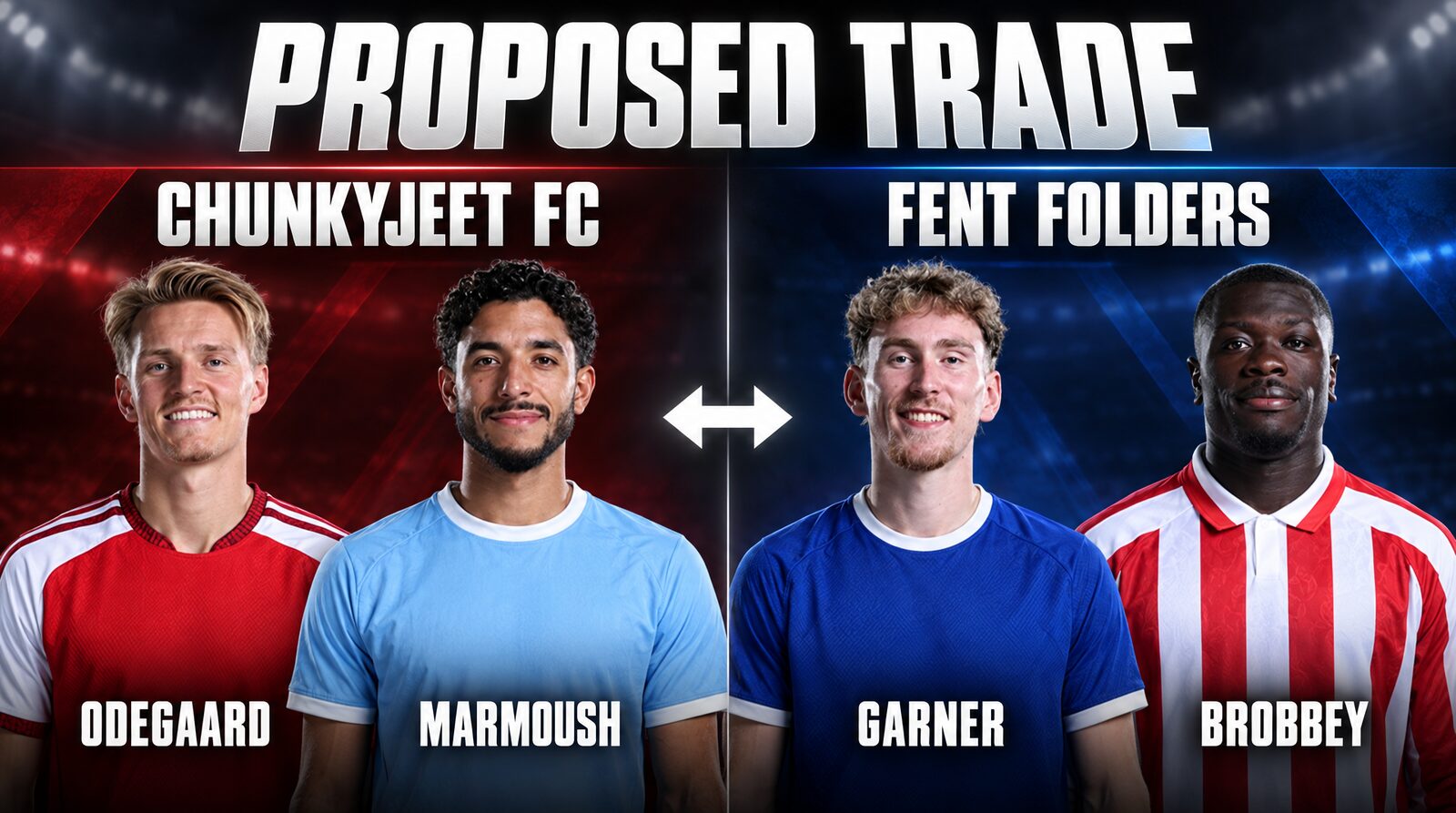 Proposed trade graphic: CHunkyJeet FC send Ødegaard and Marmoush to fent folders for Garner and Brobbey