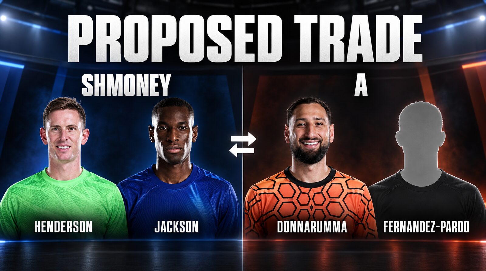 Proposed trade graphic: Shmoney send Henderson and N. Jackson to A for Donnarumma and Fernández-Pardo